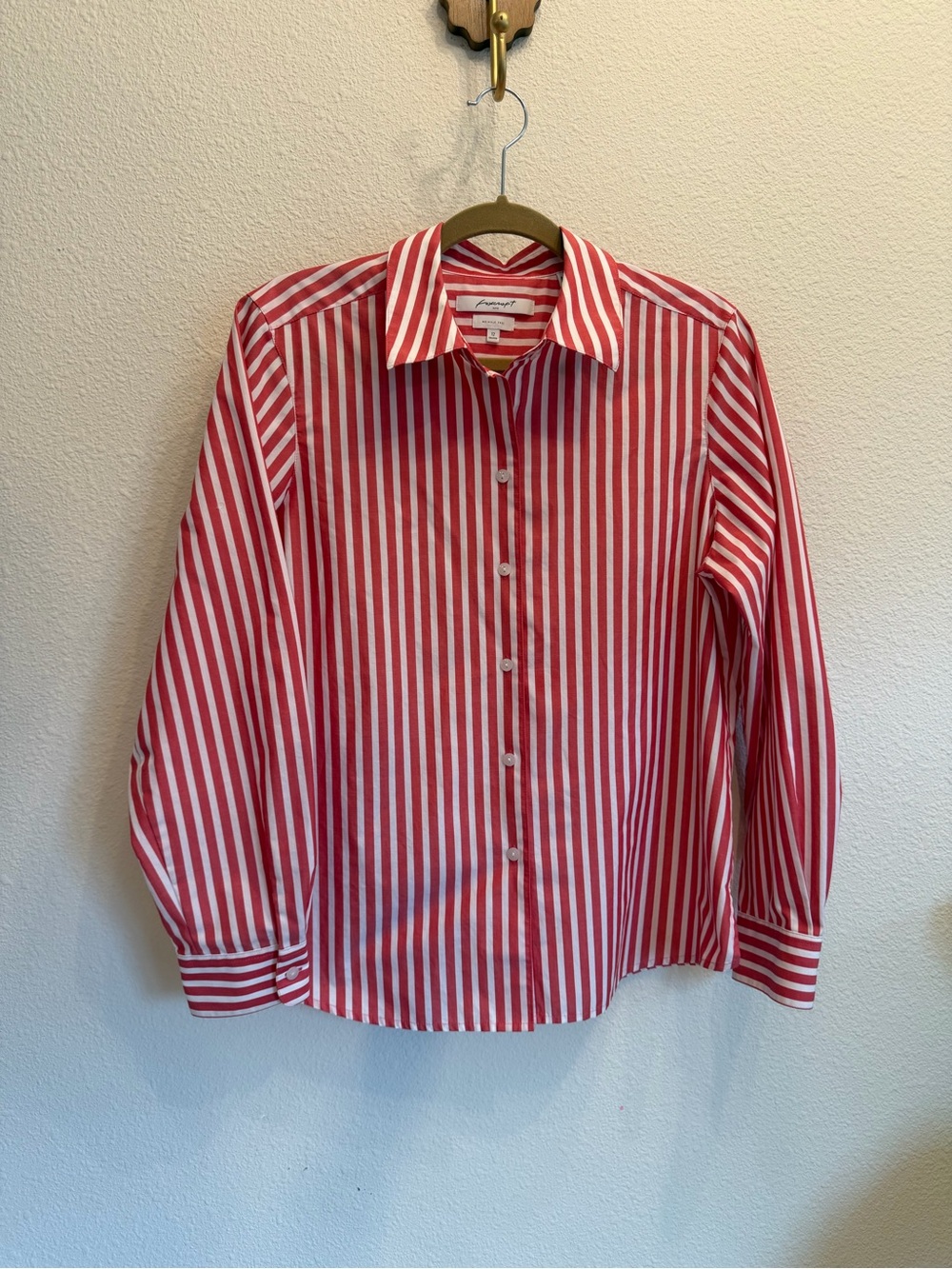 Foxcroft Wrinkle Free Red White Stripe Button Down Shirt | Women’s Size 12